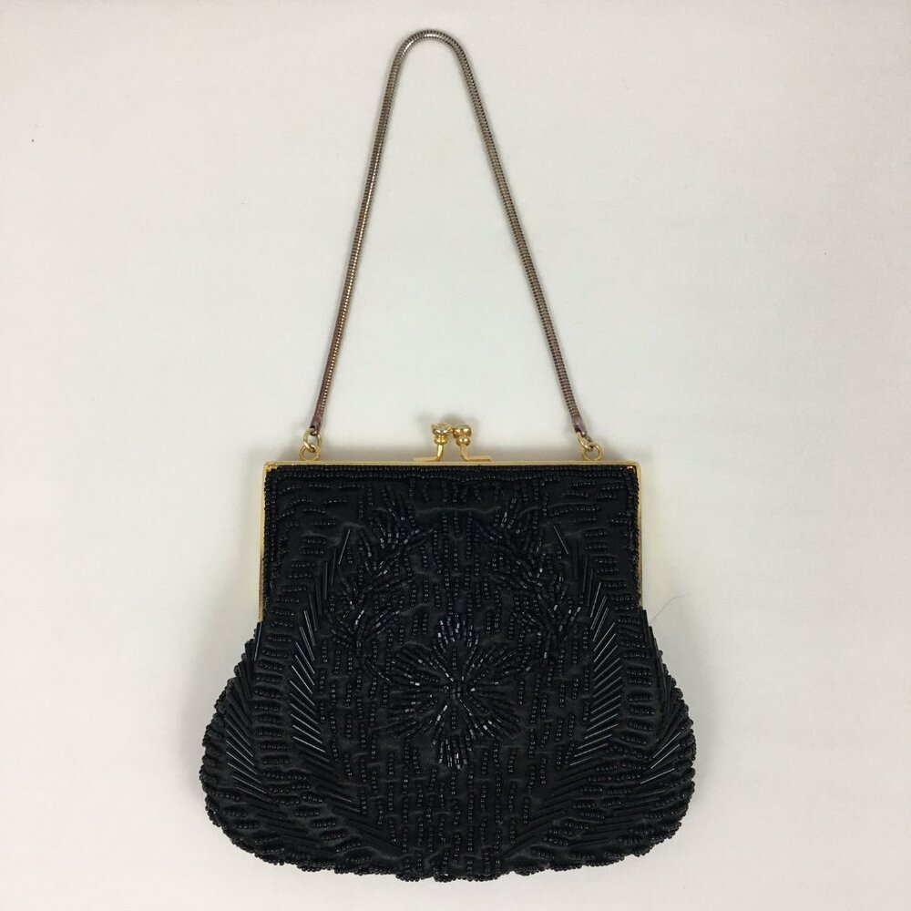 VTG Ed B Robinson Handbag Purse Beaded Black Kiss Clasp